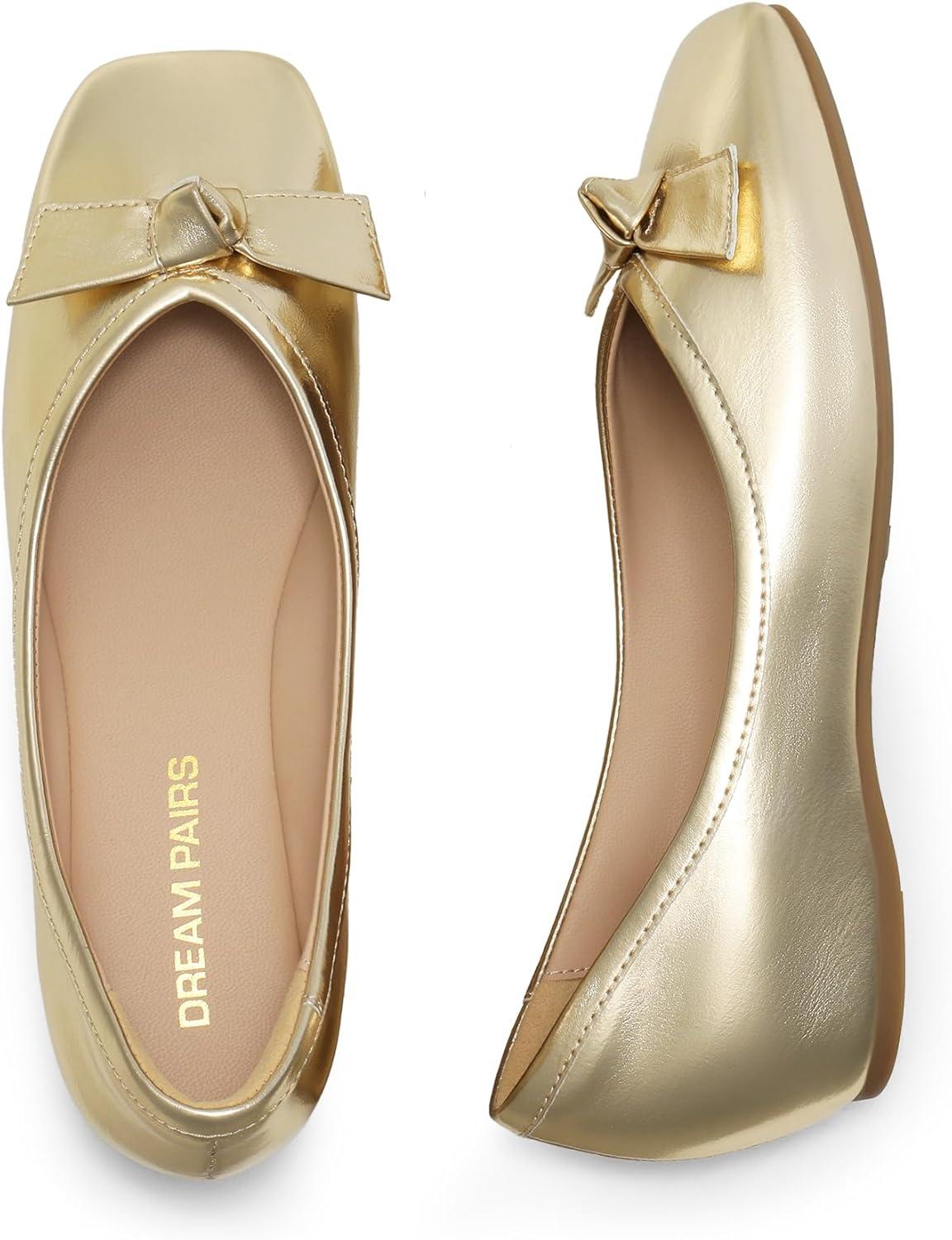 imageDREAM PAIRS Womens Low Wedge Dressy Flats Comfortable Square Toe Rhinestone Wedding ShoesGoldmetallic