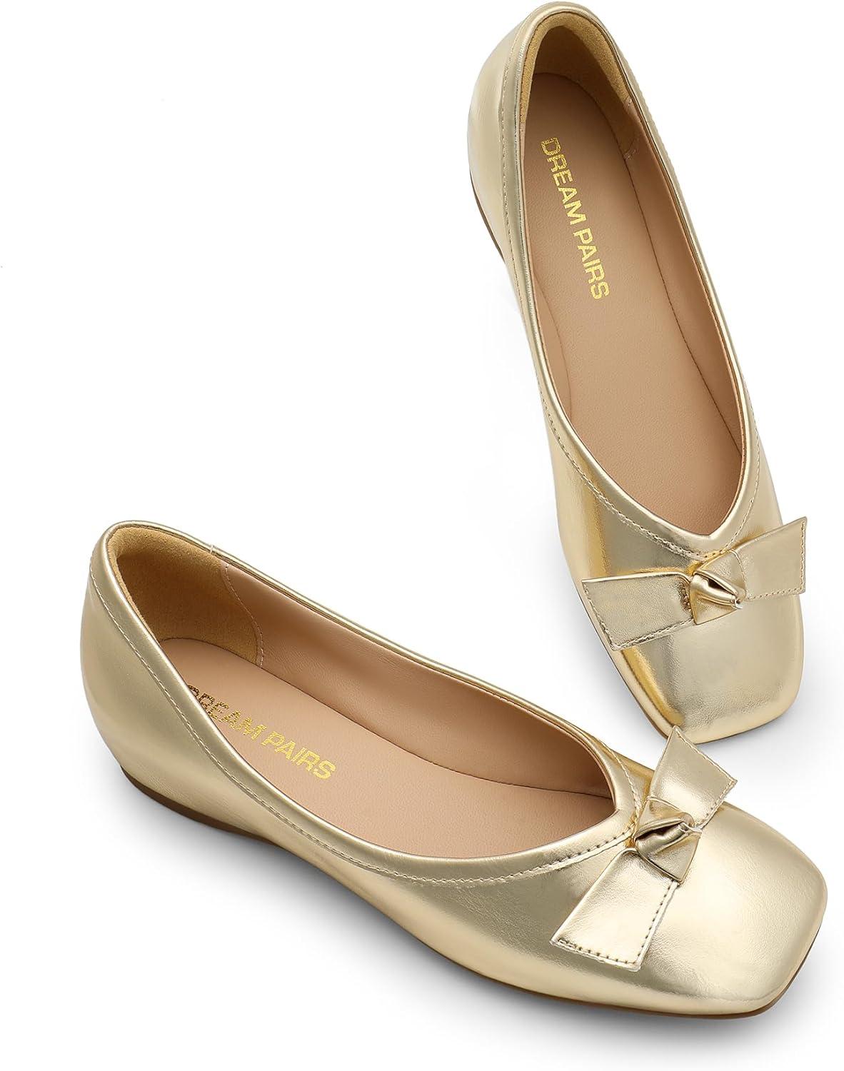 imageDREAM PAIRS Womens Low Wedge Dressy Flats Comfortable Square Toe Rhinestone Wedding ShoesGoldmetallic