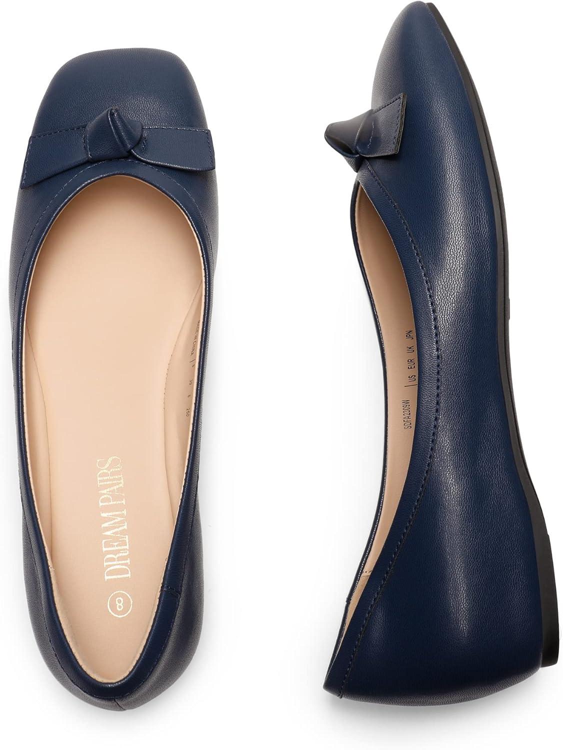 imageDREAM PAIRS Womens Low Wedge Dressy Flats Comfortable Square Toe Rhinestone Wedding ShoesNavy