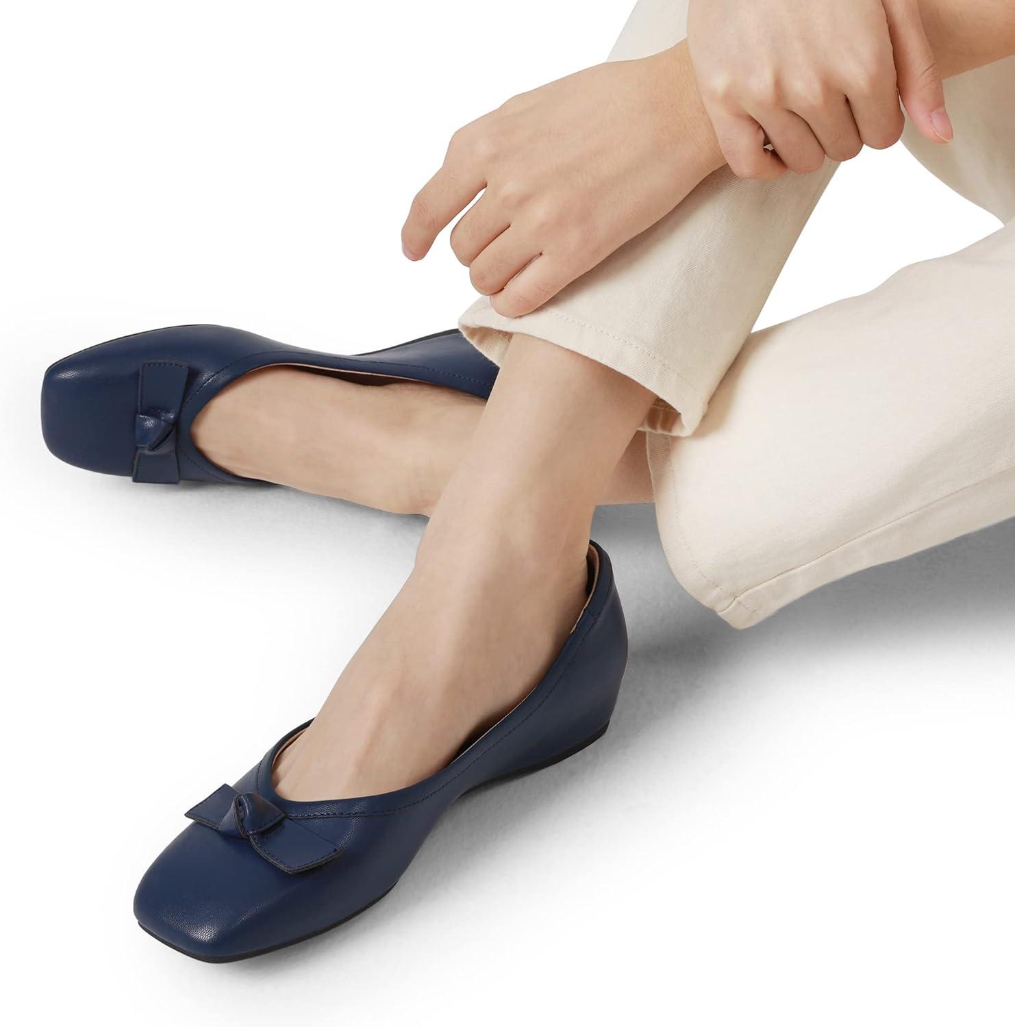 imageDREAM PAIRS Womens Low Wedge Dressy Flats Comfortable Square Toe Rhinestone Wedding ShoesNavy