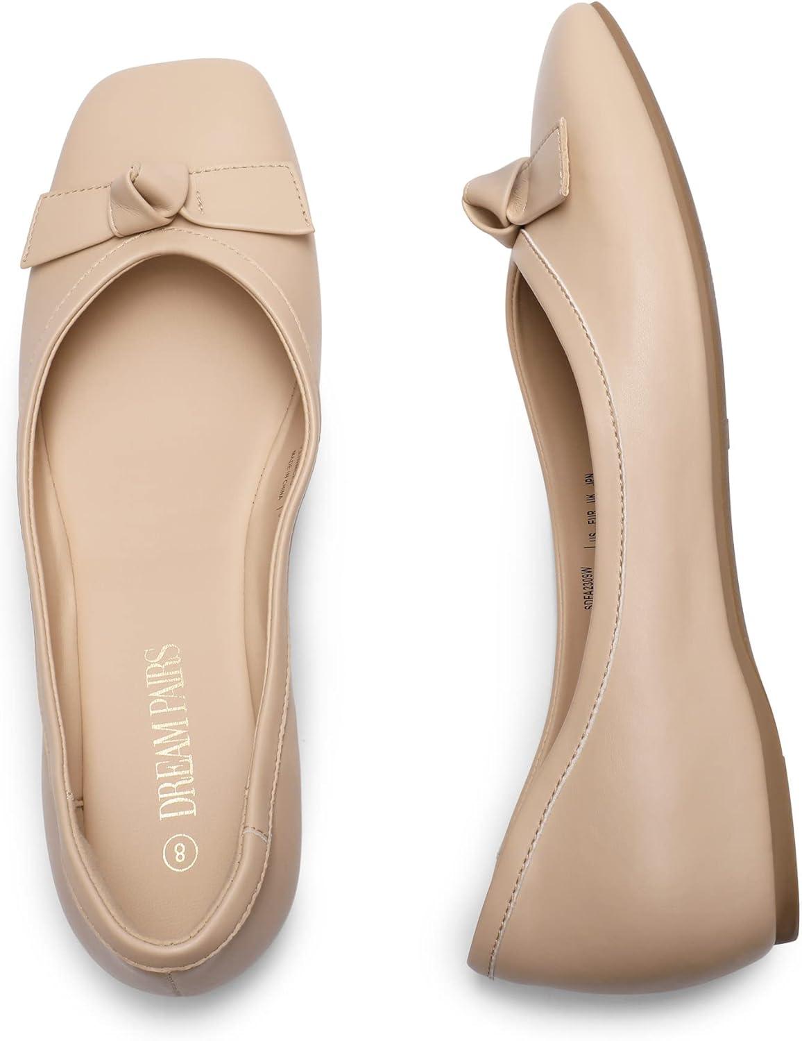 imageDREAM PAIRS Womens Low Wedge Dressy Flats Comfortable Square Toe Rhinestone Wedding ShoesNude