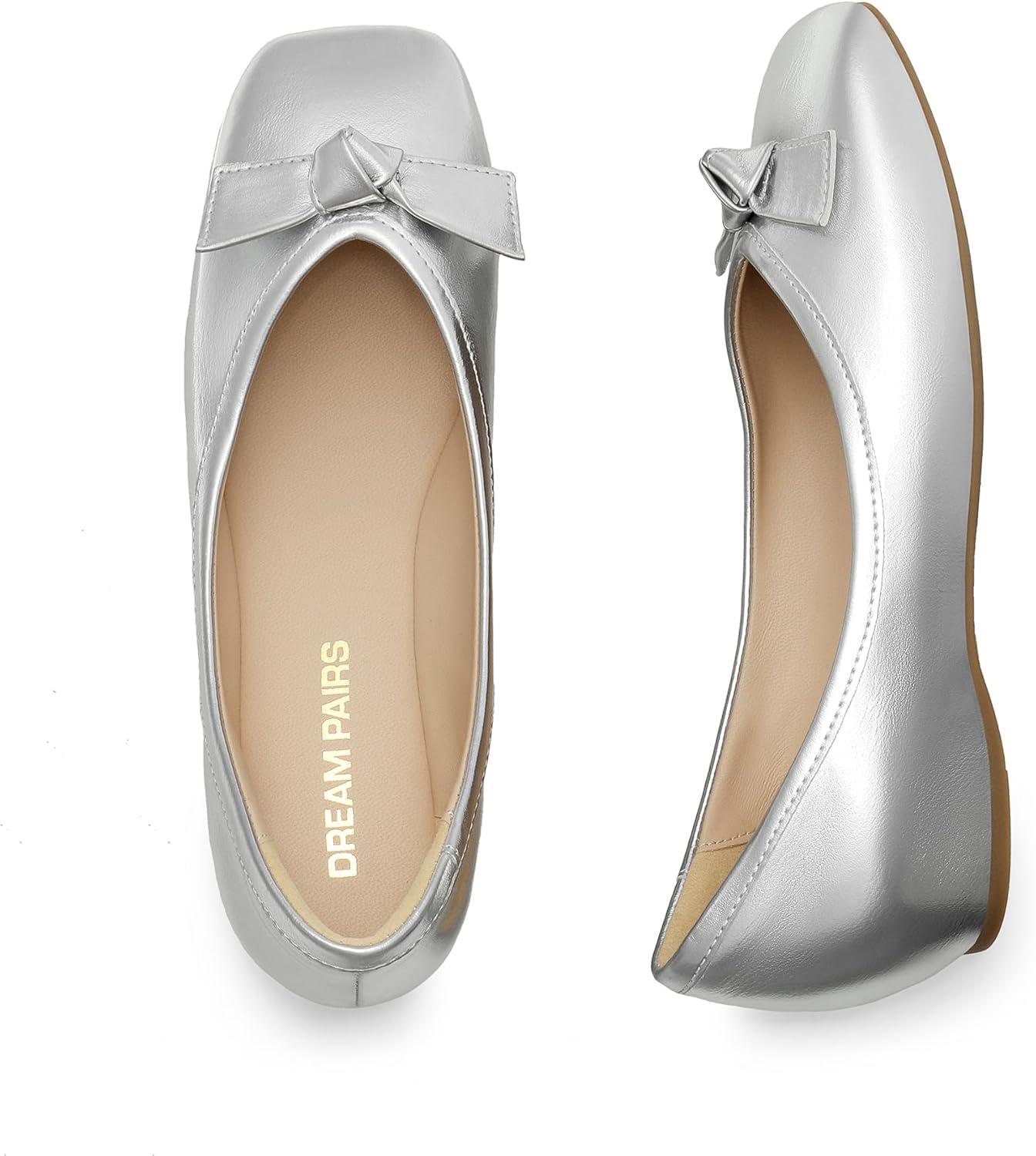 imageDREAM PAIRS Womens Low Wedge Dressy Flats Comfortable Square Toe Rhinestone Wedding ShoesSilvermetallic