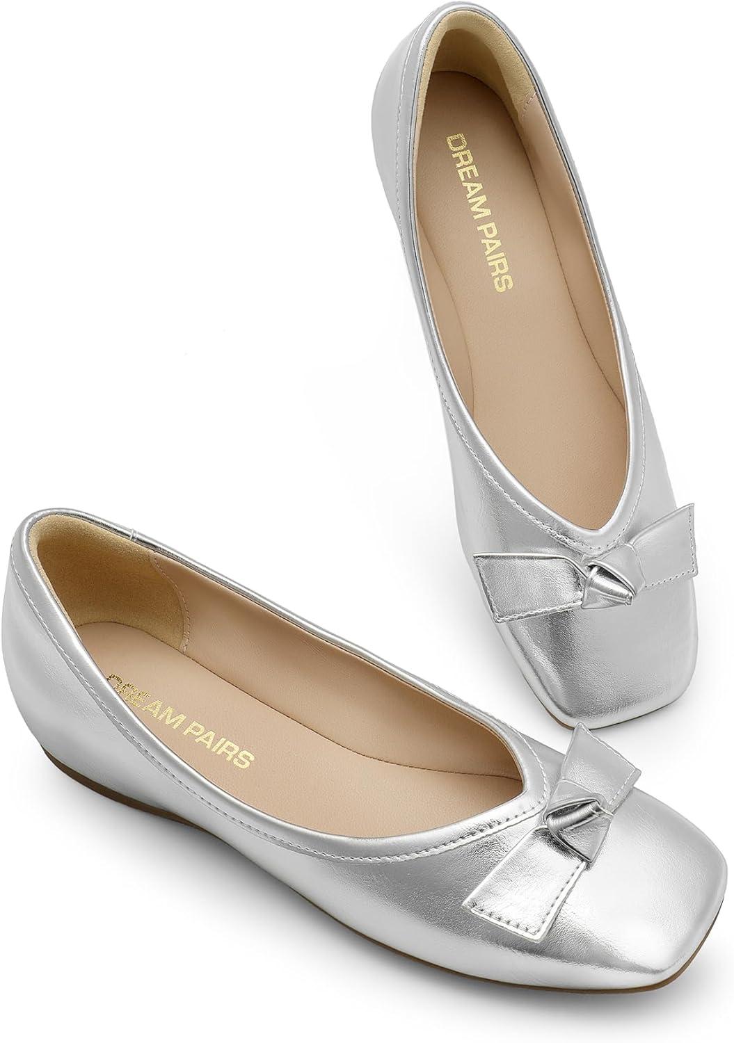 imageDREAM PAIRS Womens Low Wedge Dressy Flats Comfortable Square Toe Rhinestone Wedding ShoesSilvermetallic