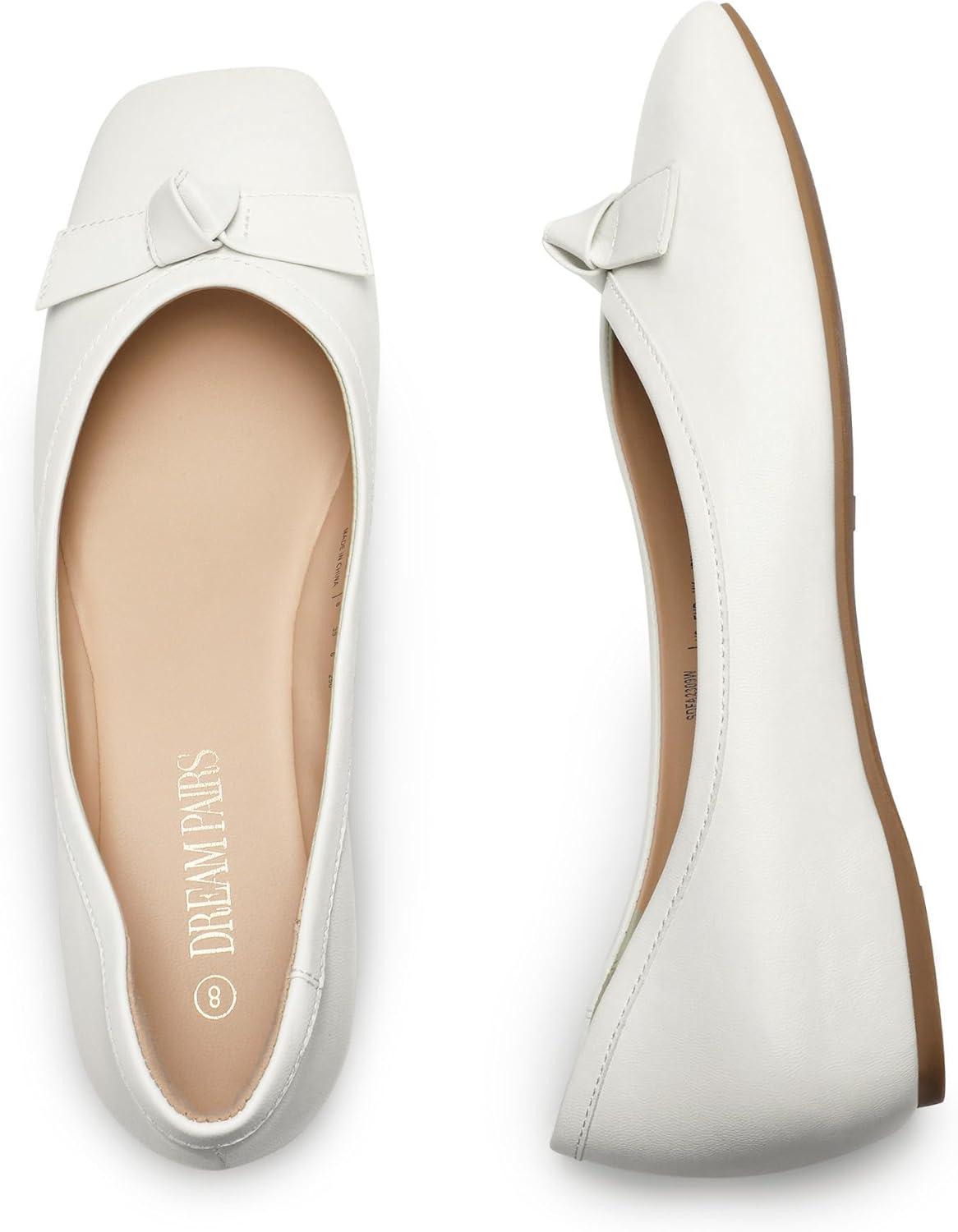 imageDREAM PAIRS Womens Low Wedge Dressy Flats Comfortable Square Toe Rhinestone Wedding ShoesWhite