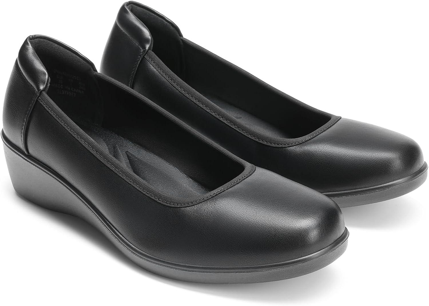 imageDREAM PAIRS Womens Low Wedges Heels Pumps Comfortable Slipon Round Toe Dress Work Shoes for Office BusinessBlack
