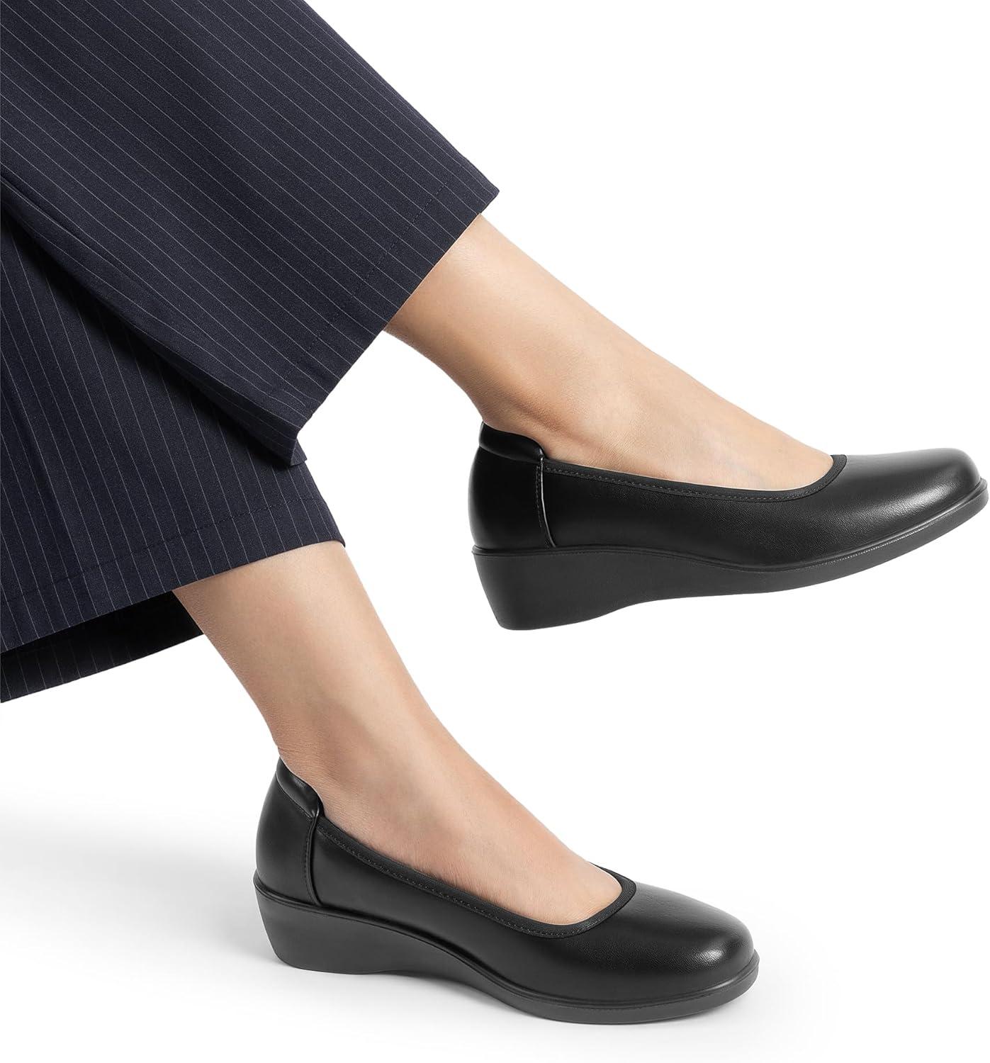 imageDREAM PAIRS Womens Low Wedges Heels Pumps Comfortable Slipon Round Toe Dress Work Shoes for Office BusinessBlack