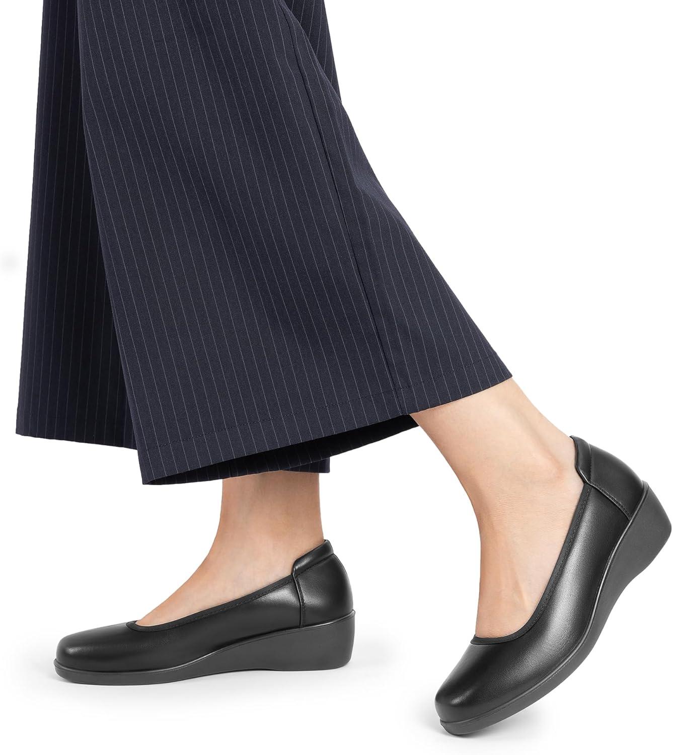 imageDREAM PAIRS Womens Low Wedges Heels Pumps Comfortable Slipon Round Toe Dress Work Shoes for Office BusinessBlack