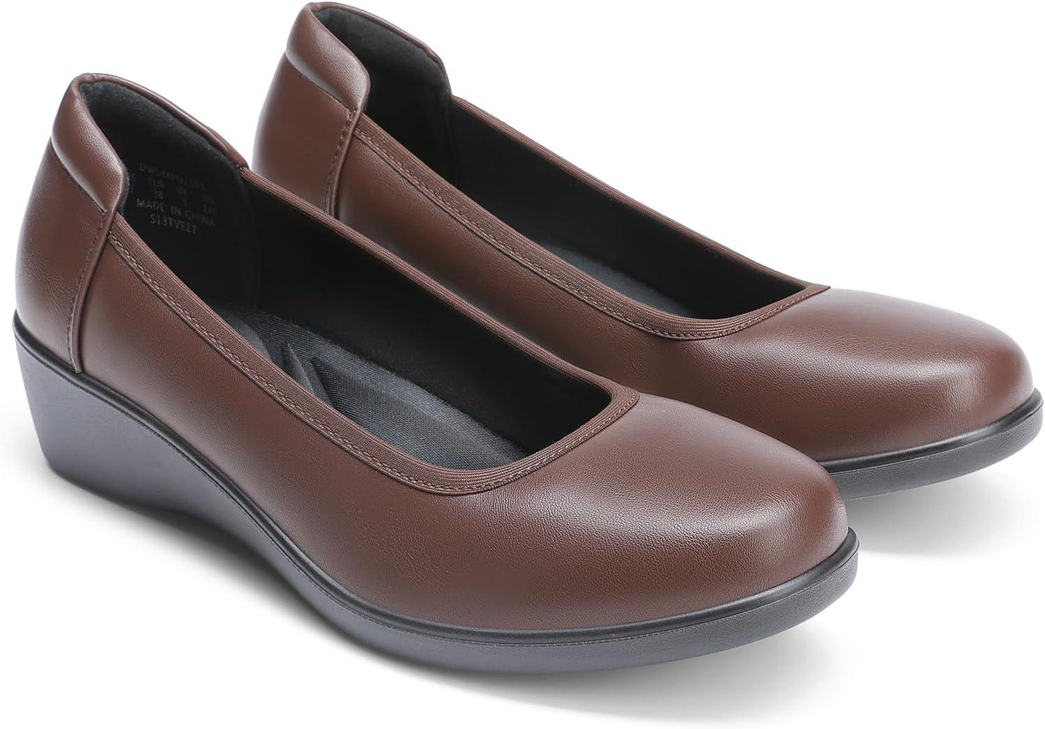 imageDREAM PAIRS Womens Low Wedges Heels Pumps Comfortable Slipon Round Toe Dress Work Shoes for Office BusinessBrown