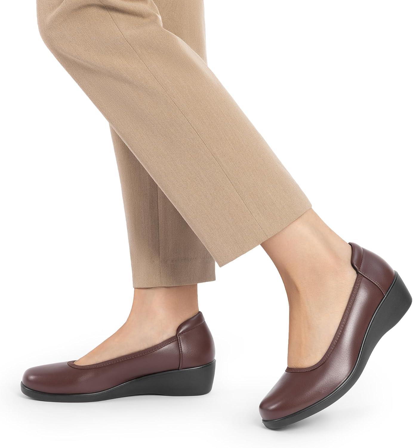 imageDREAM PAIRS Womens Low Wedges Heels Pumps Comfortable Slipon Round Toe Dress Work Shoes for Office BusinessBrown