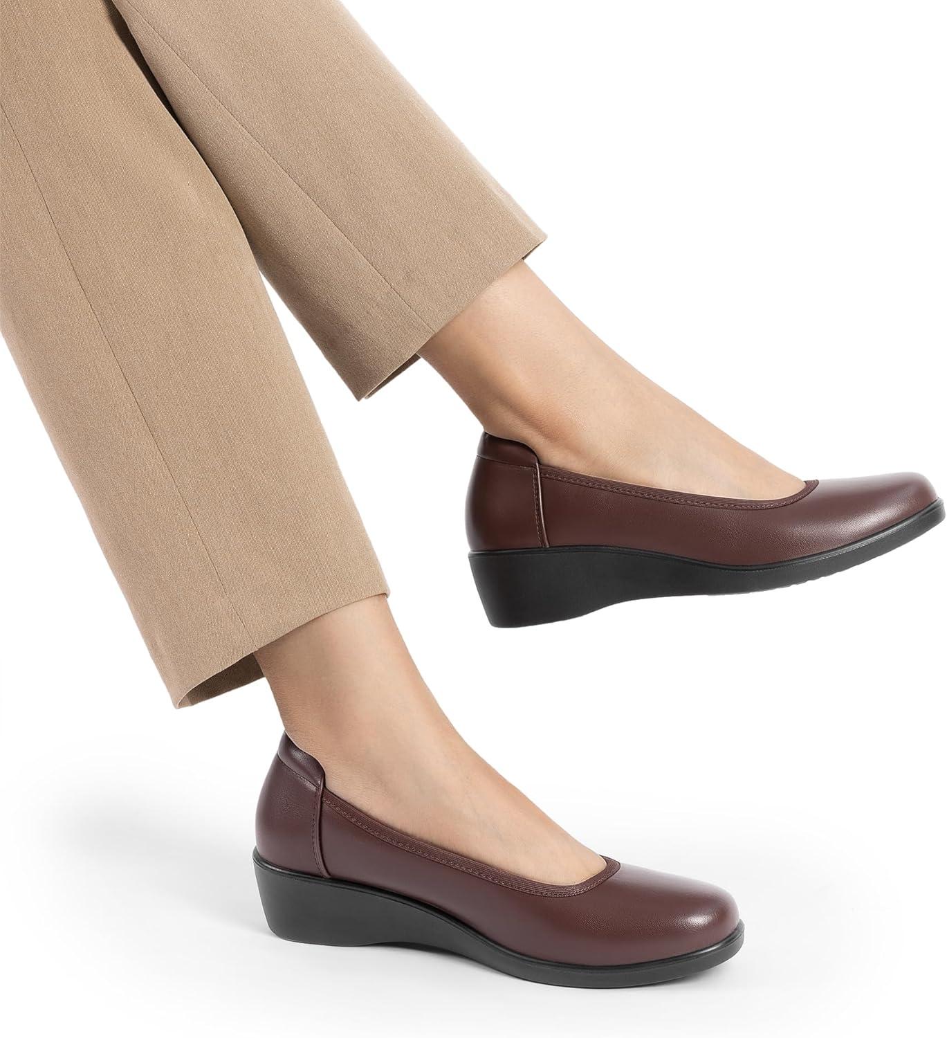 imageDREAM PAIRS Womens Low Wedges Heels Pumps Comfortable Slipon Round Toe Dress Work Shoes for Office BusinessBrown