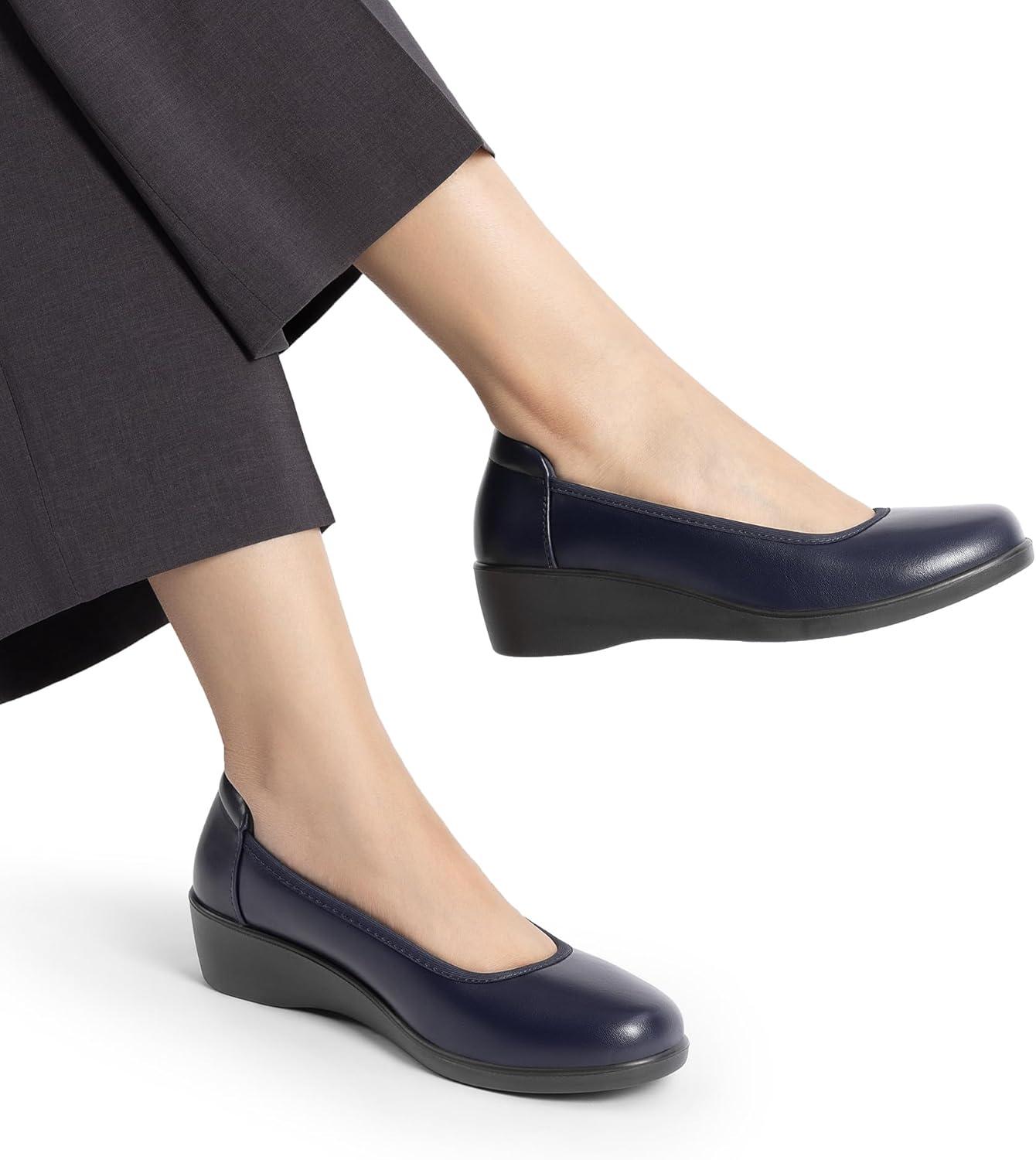 imageDREAM PAIRS Womens Low Wedges Heels Pumps Comfortable Slipon Round Toe Dress Work Shoes for Office BusinessNavy