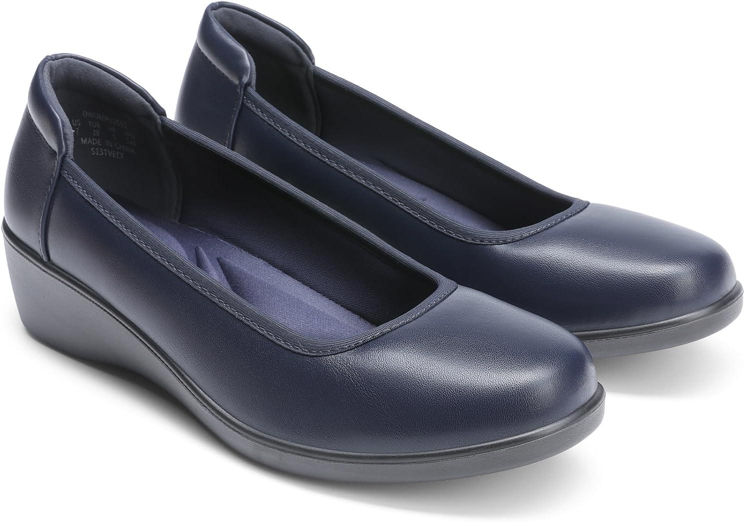 imageDREAM PAIRS Womens Low Wedges Heels Pumps Comfortable Slipon Round Toe Dress Work Shoes for Office BusinessNavy
