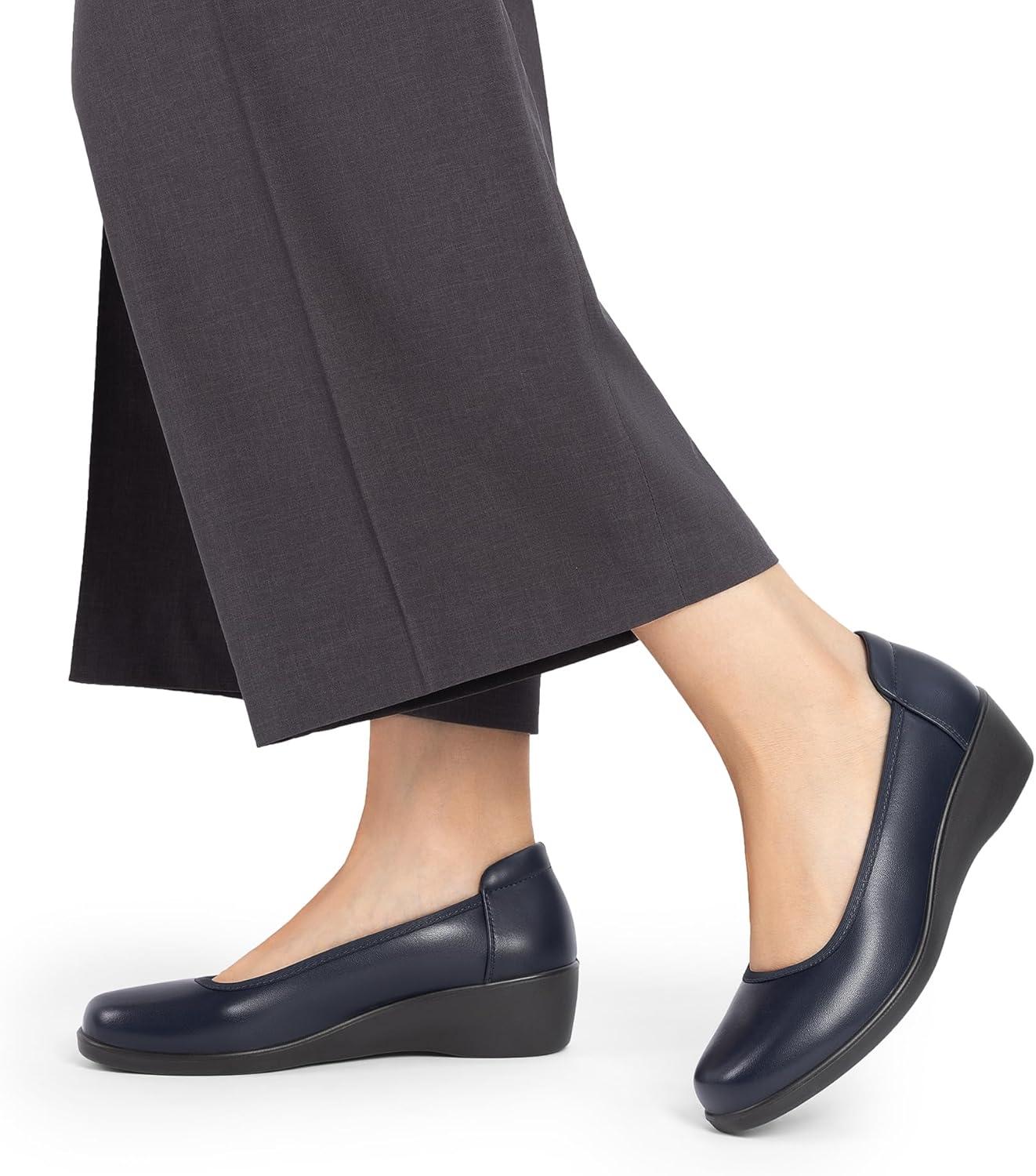 imageDREAM PAIRS Womens Low Wedges Heels Pumps Comfortable Slipon Round Toe Dress Work Shoes for Office BusinessNavy