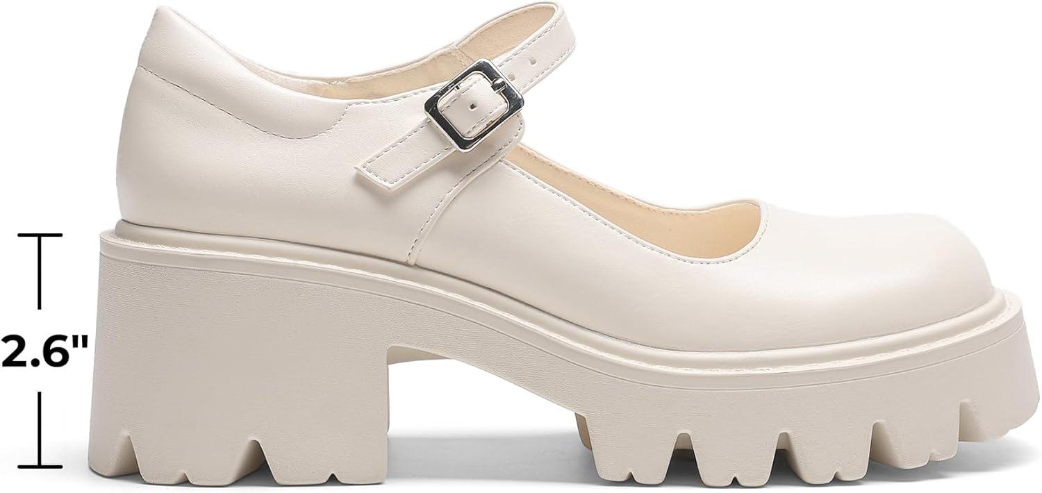 imageDREAM PAIRS Womens Mary Janes Shoes Platform Dress Low Heel Chunky Pumps Round Toe Ankle Strap Pumps Shoes Oxfords EstherBeige
