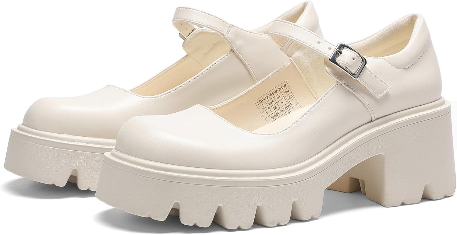imageDREAM PAIRS Womens Mary Janes Shoes Platform Dress Low Heel Chunky Pumps Round Toe Ankle Strap Pumps Shoes Oxfords EstherBeige