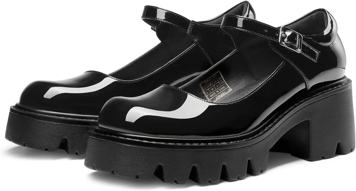 imageDREAM PAIRS Womens Mary Janes Shoes Platform Dress Low Heel Chunky Pumps Round Toe Ankle Strap Pumps Shoes Oxfords EstherBlack