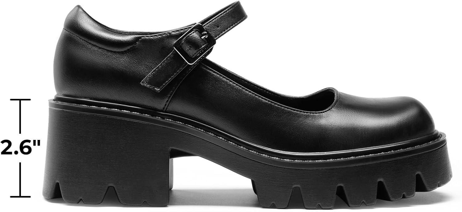 imageDREAM PAIRS Womens Mary Janes Shoes Platform Dress Low Heel Chunky Pumps Round Toe Ankle Strap Pumps Shoes Oxfords EstherBlackpu