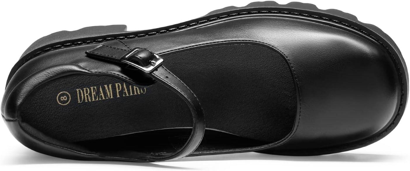 imageDREAM PAIRS Womens Mary Janes Shoes Platform Dress Low Heel Chunky Pumps Round Toe Ankle Strap Pumps Shoes Oxfords EstherBlackpu