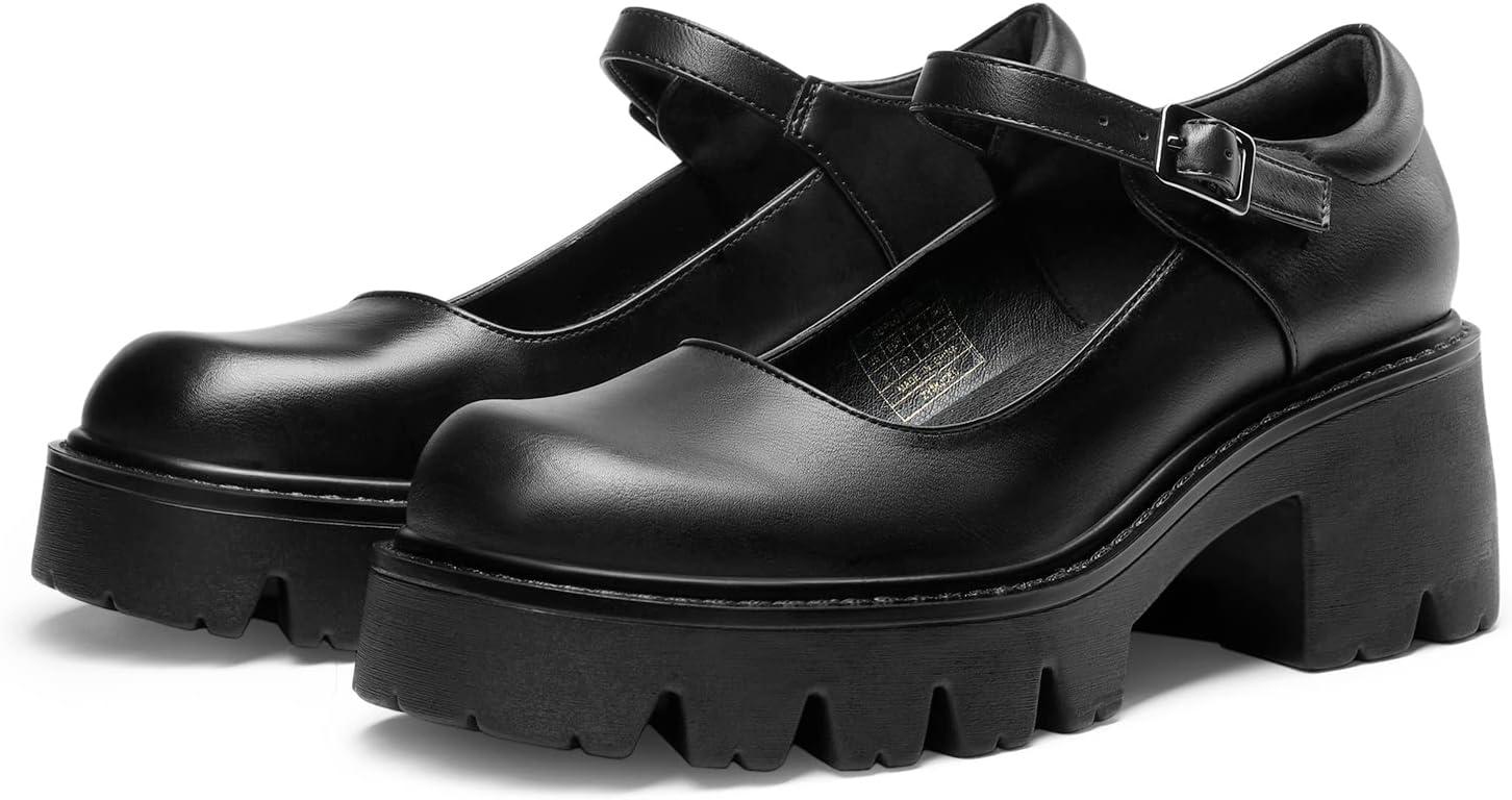 imageDREAM PAIRS Womens Mary Janes Shoes Platform Dress Low Heel Chunky Pumps Round Toe Ankle Strap Pumps Shoes Oxfords EstherBlackpu