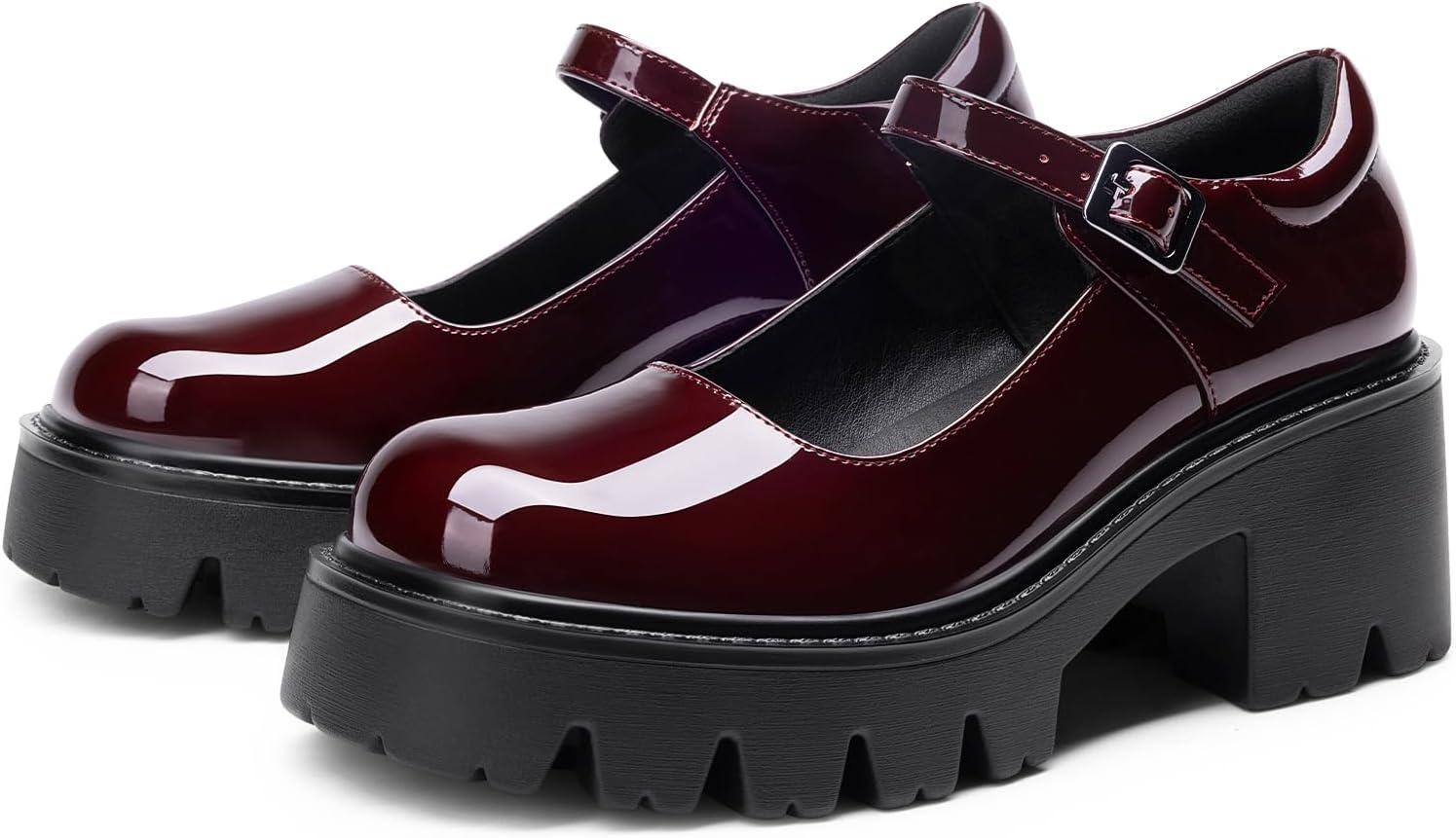 imageDREAM PAIRS Womens Mary Janes Shoes Platform Dress Low Heel Chunky Pumps Round Toe Ankle Strap Pumps Shoes Oxfords EstherBurgundypat