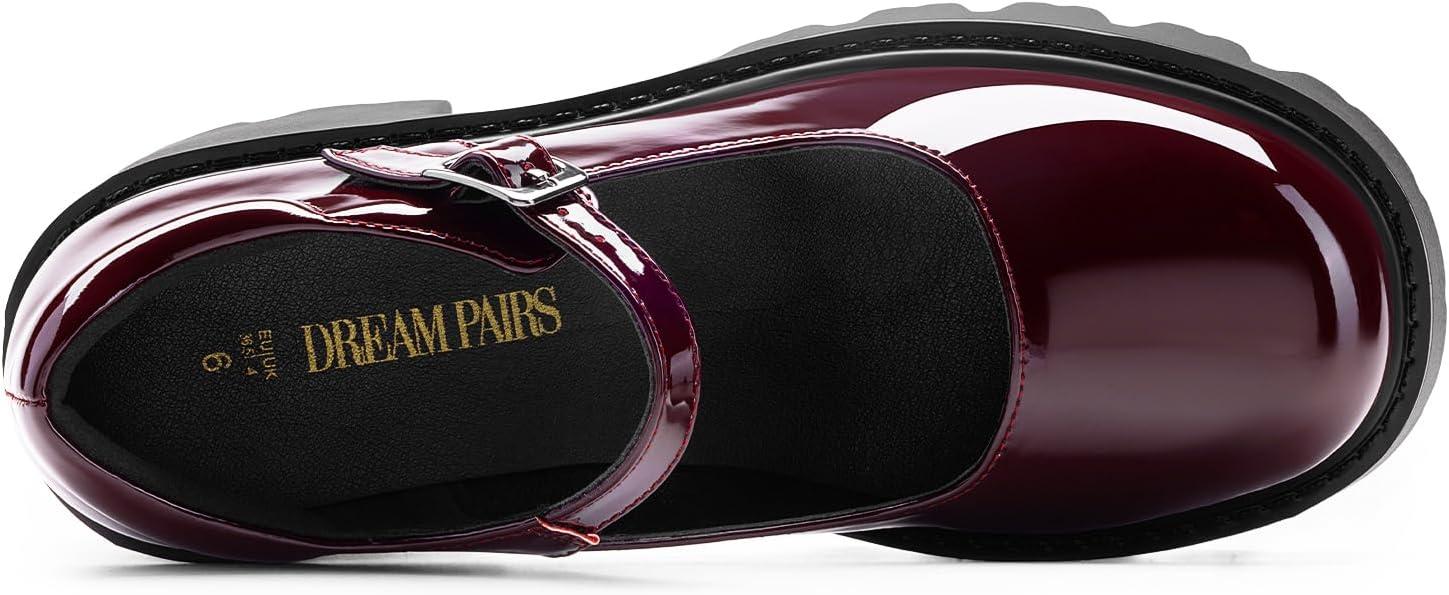 imageDREAM PAIRS Womens Mary Janes Shoes Platform Dress Low Heel Chunky Pumps Round Toe Ankle Strap Pumps Shoes Oxfords EstherBurgundypat