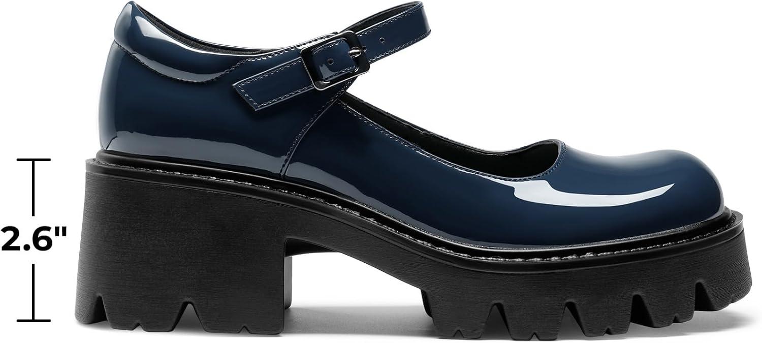 imageDREAM PAIRS Womens Mary Janes Shoes Platform Dress Low Heel Chunky Pumps Round Toe Ankle Strap Pumps Shoes Oxfords EstherNavy