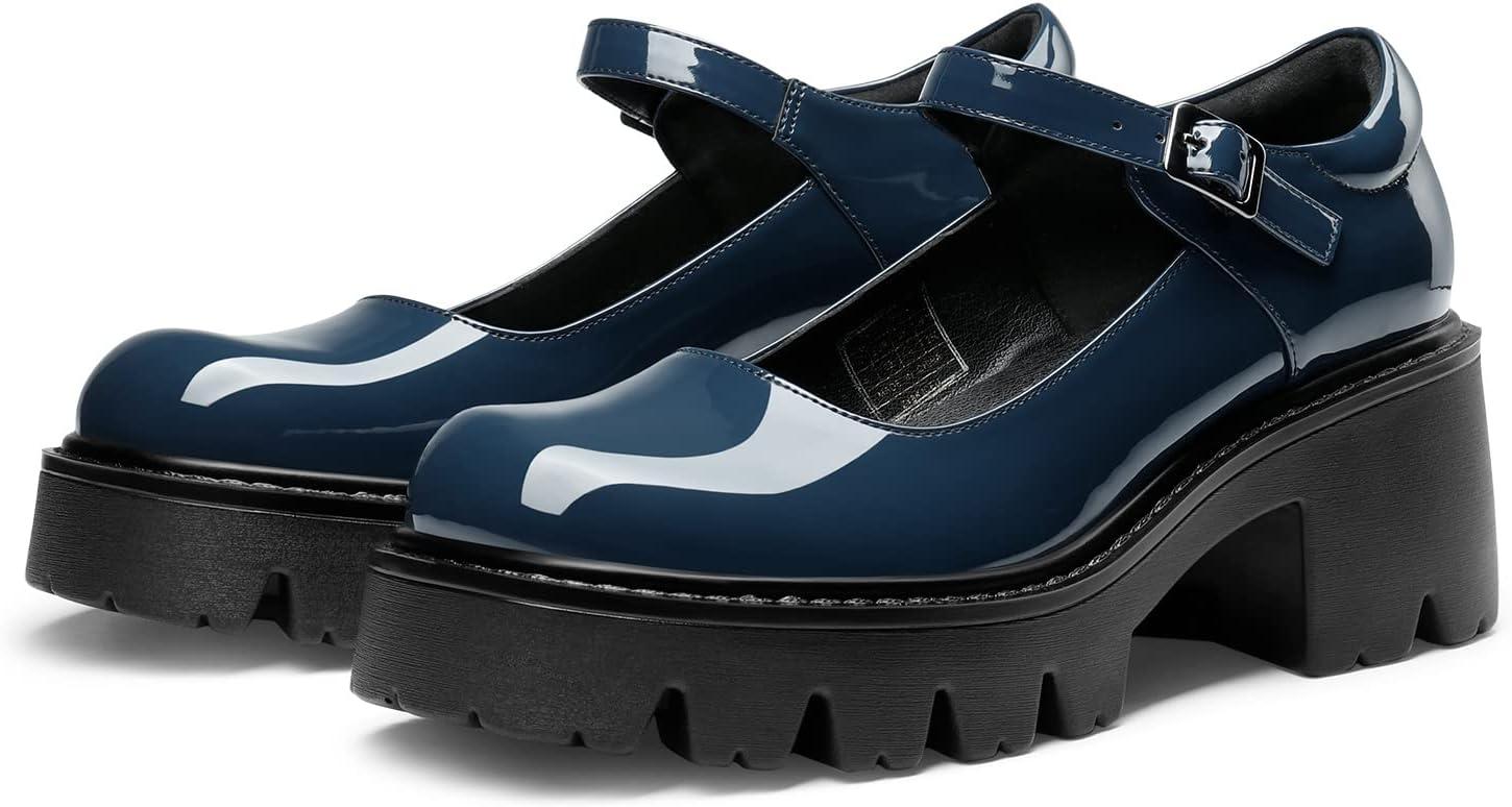 imageDREAM PAIRS Womens Mary Janes Shoes Platform Dress Low Heel Chunky Pumps Round Toe Ankle Strap Pumps Shoes Oxfords EstherNavy