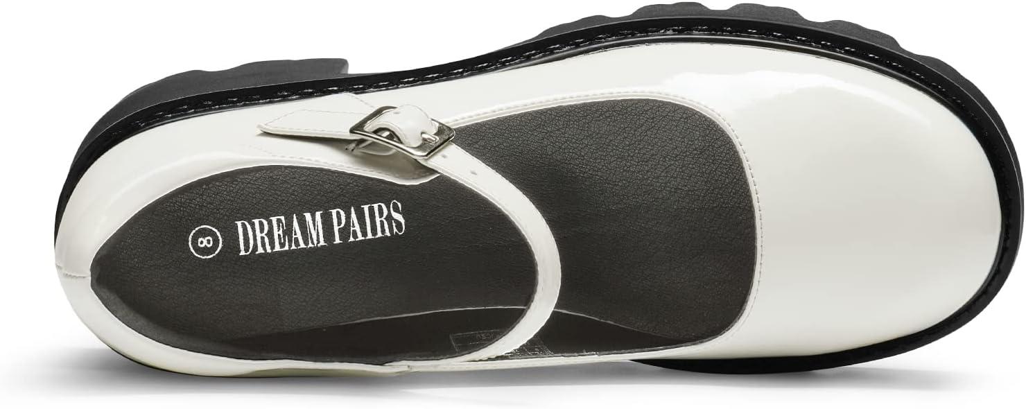 imageDREAM PAIRS Womens Mary Janes Shoes Platform Dress Low Heel Chunky Pumps Round Toe Ankle Strap Pumps Shoes Oxfords EstherWhite