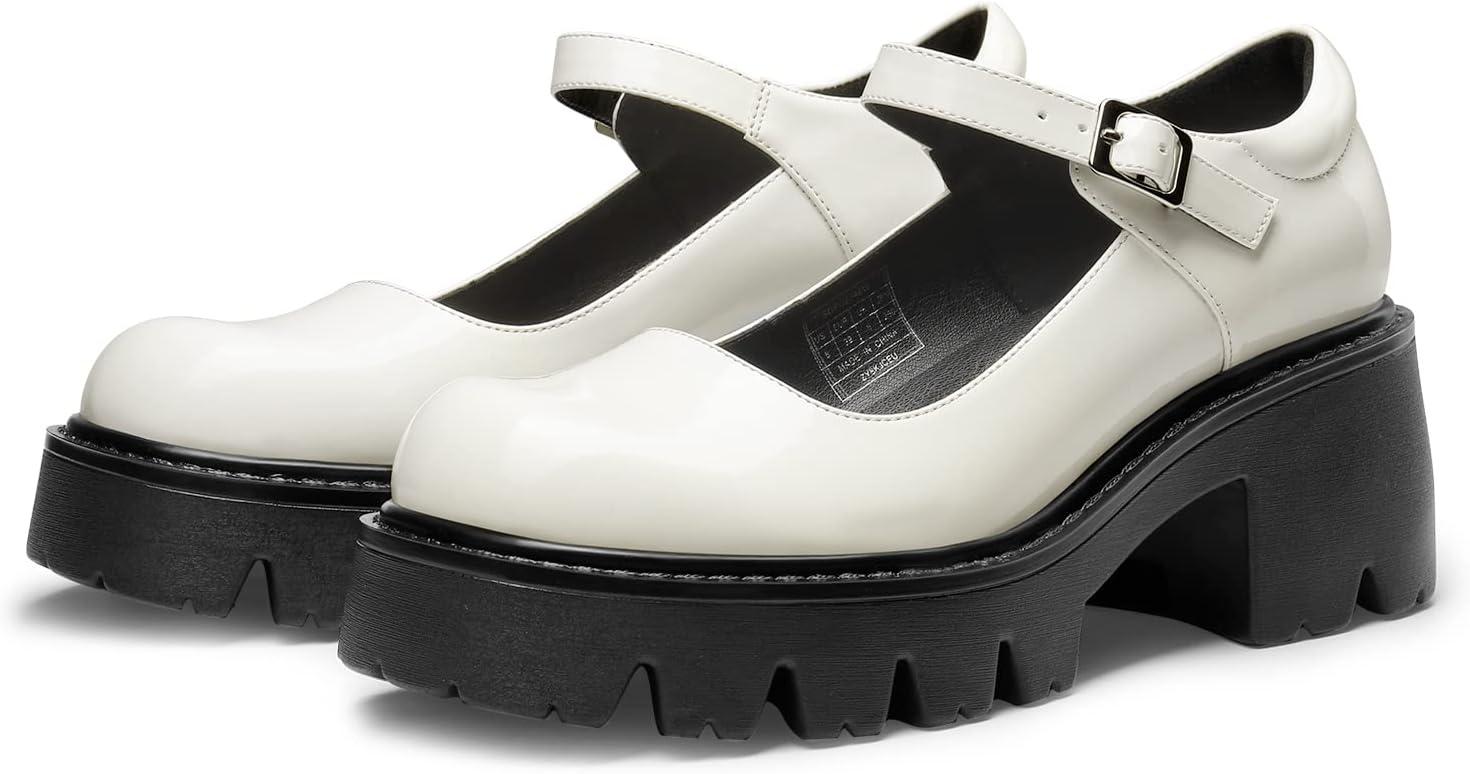 imageDREAM PAIRS Womens Mary Janes Shoes Platform Dress Low Heel Chunky Pumps Round Toe Ankle Strap Pumps Shoes Oxfords EstherWhite