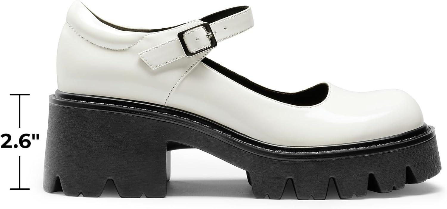 imageDREAM PAIRS Womens Mary Janes Shoes Platform Dress Low Heel Chunky Pumps Round Toe Ankle Strap Pumps Shoes Oxfords EstherWhite