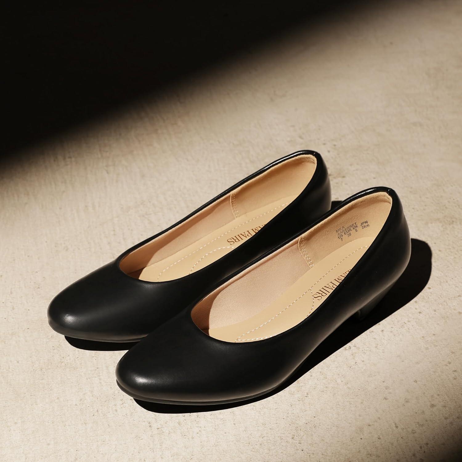 imageDREAM PAIRS Womens Mila Low Chunky Heel Pump ShoesBlackPu