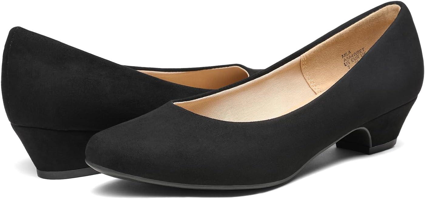imageDREAM PAIRS Womens Mila Low Chunky Heel Pump ShoesBlackSuede