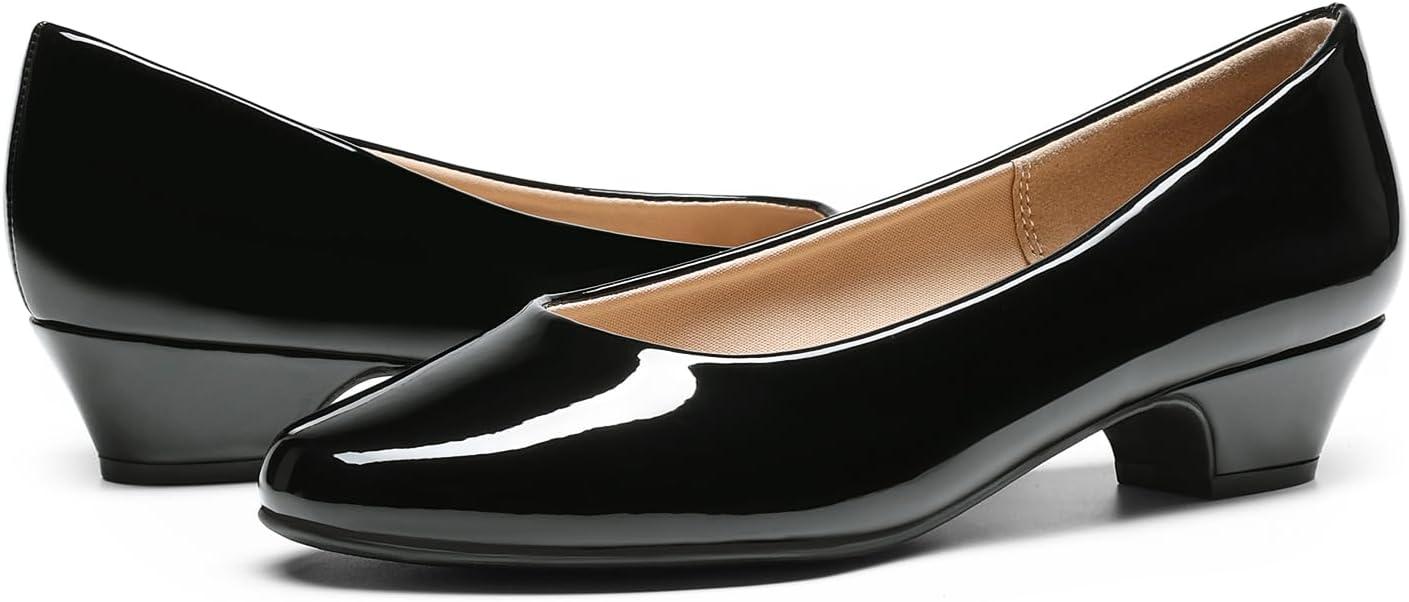 imageDREAM PAIRS Womens Mila Low Chunky Heel Pump ShoesBlackpat