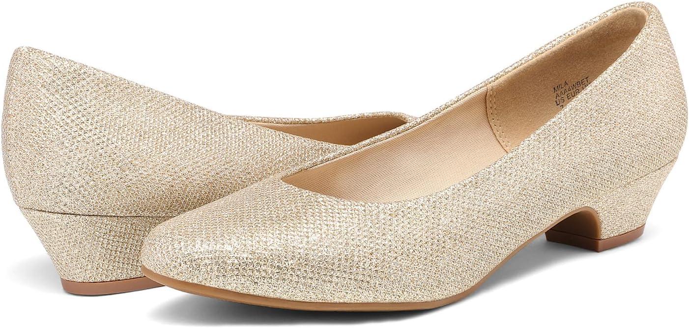 imageDREAM PAIRS Womens Mila Low Chunky Heel Pump ShoesGoldGlitter