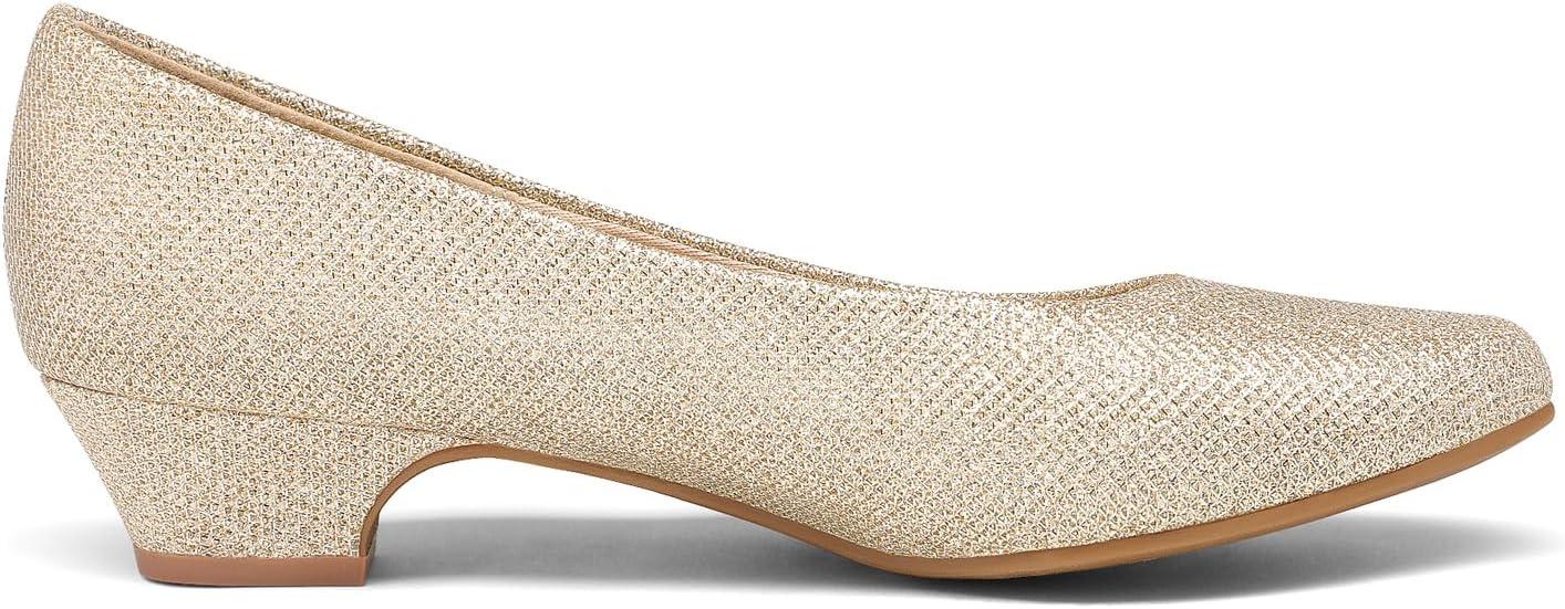 imageDREAM PAIRS Womens Mila Low Chunky Heel Pump ShoesGoldGlitter