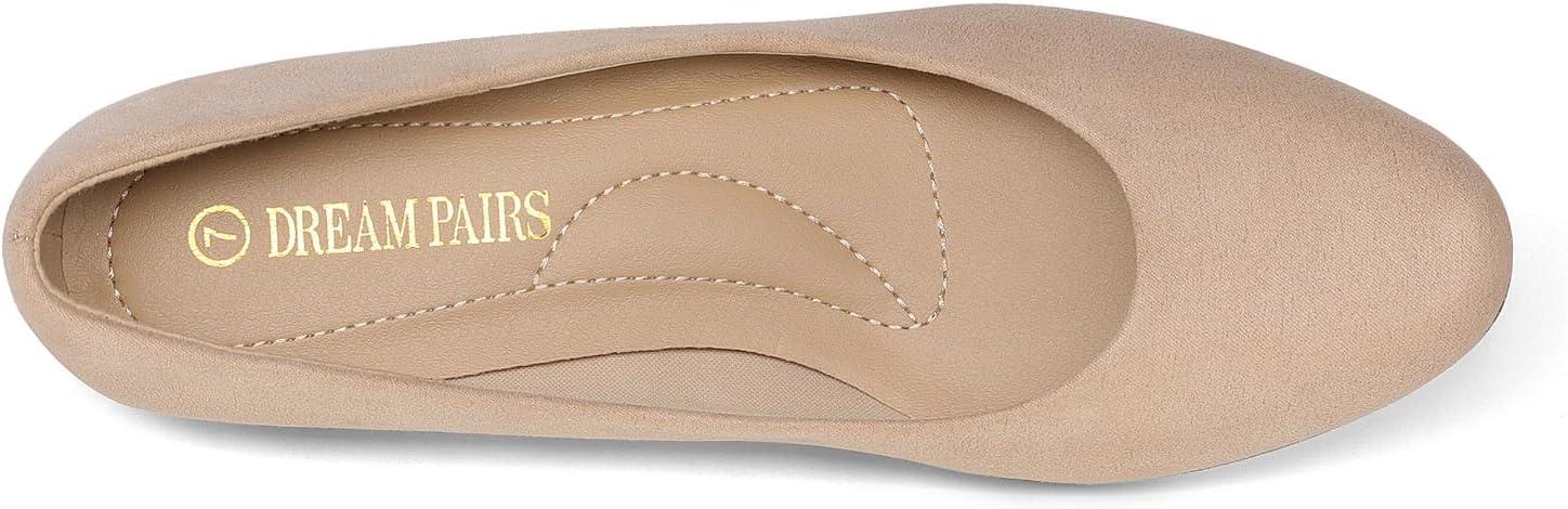 imageDREAM PAIRS Womens Mila Low Chunky Heel Pump ShoesNude Suede