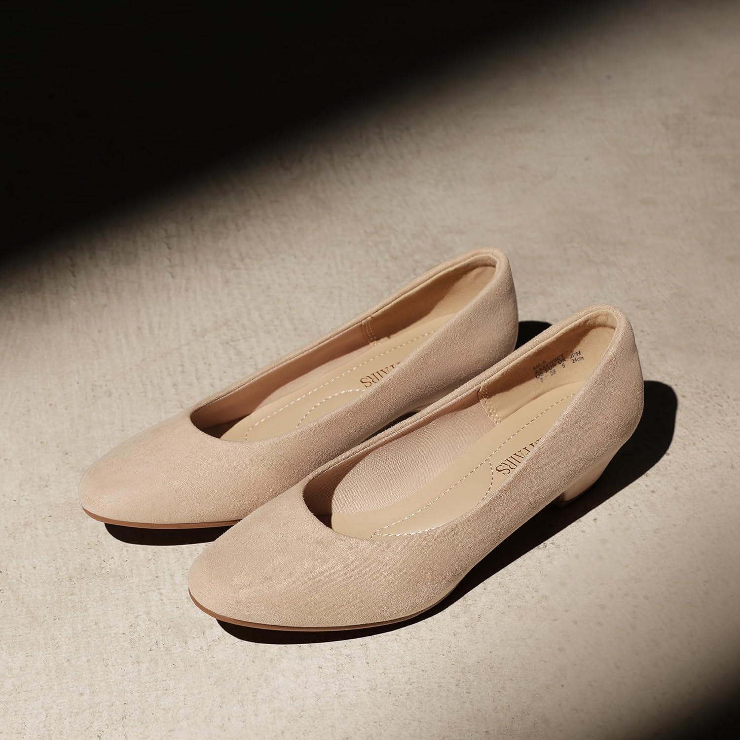 imageDREAM PAIRS Womens Mila Low Chunky Heel Pump ShoesNude Suede