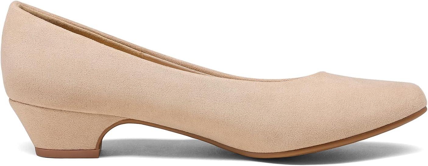 imageDREAM PAIRS Womens Mila Low Chunky Heel Pump ShoesNude Suede