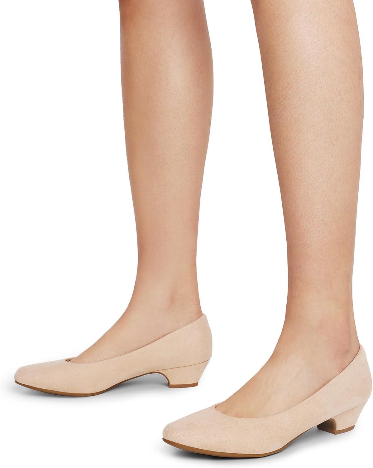 imageDREAM PAIRS Womens Mila Low Chunky Heel Pump ShoesNude Suede