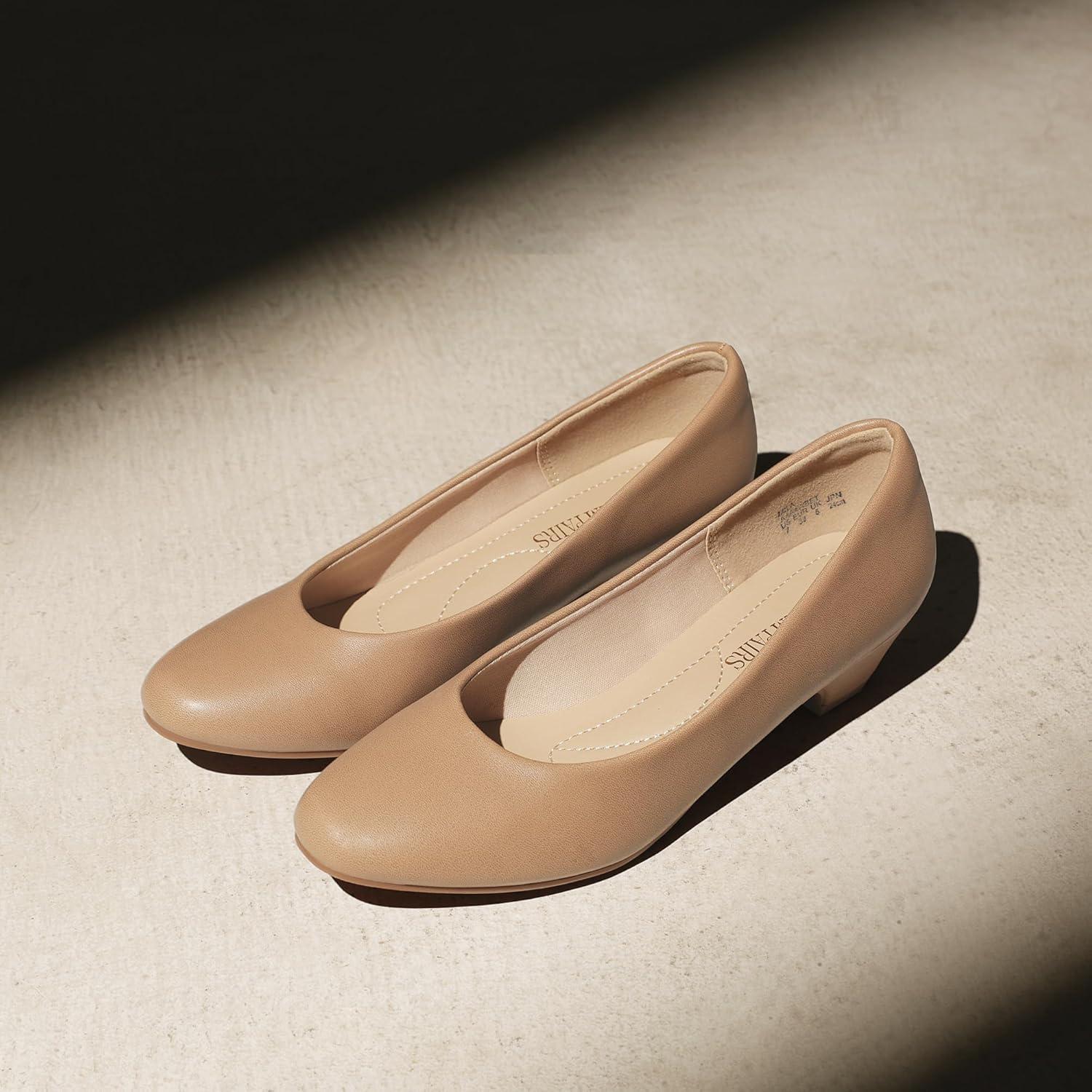 imageDREAM PAIRS Womens Mila Low Chunky Heel Pump ShoesNudePu