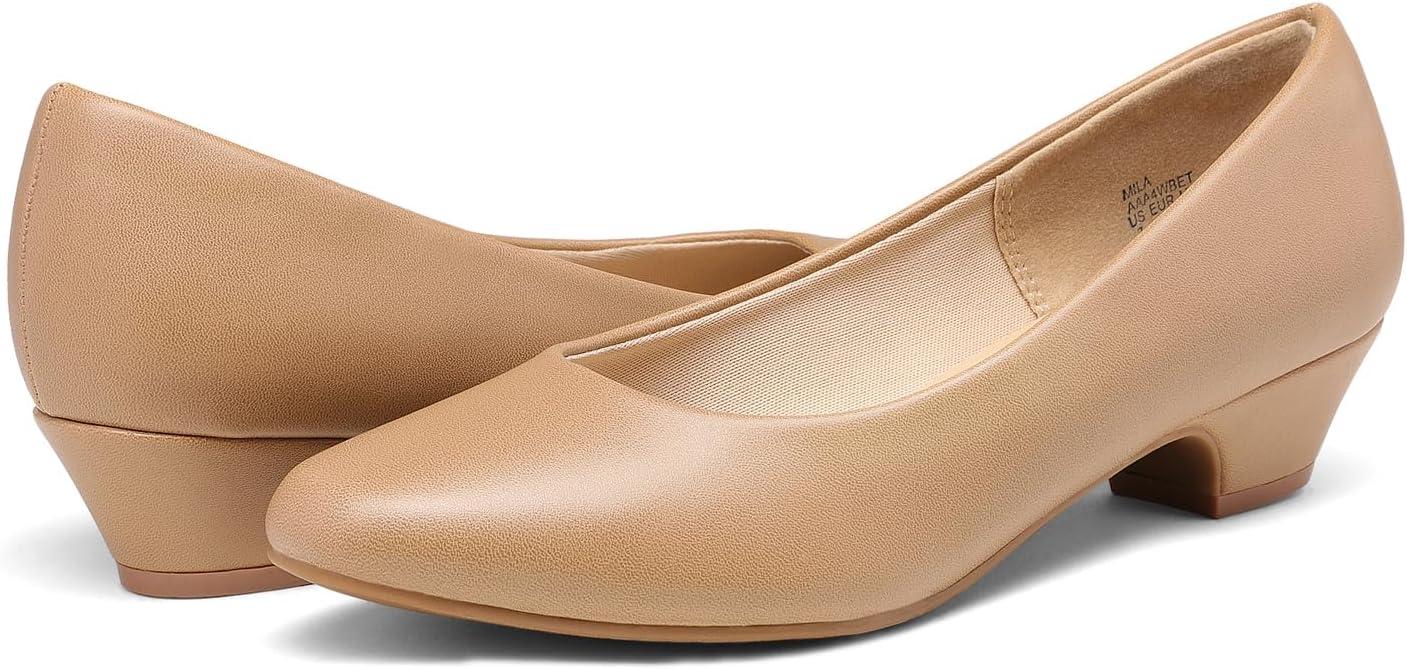 imageDREAM PAIRS Womens Mila Low Chunky Heel Pump ShoesNudePu