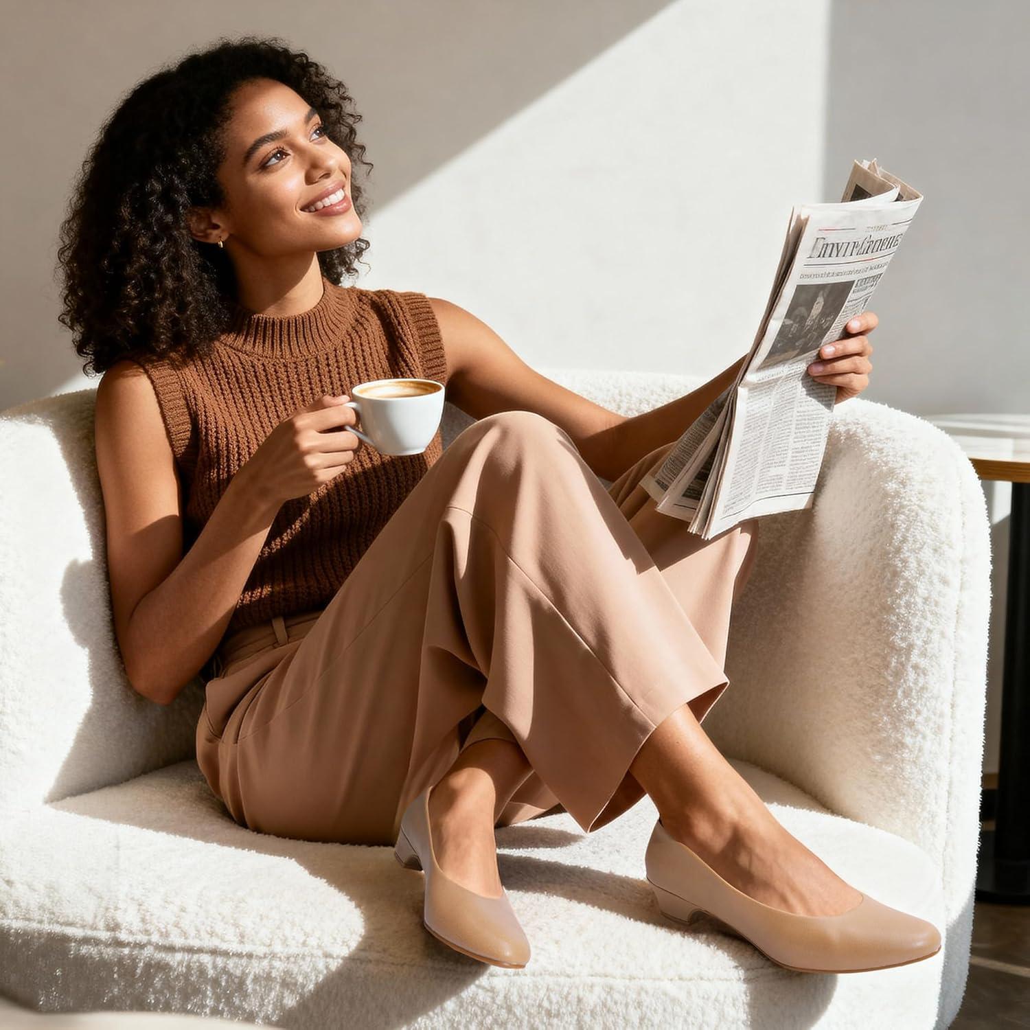 imageDREAM PAIRS Womens Mila Low Chunky Heel Pump ShoesNudePu