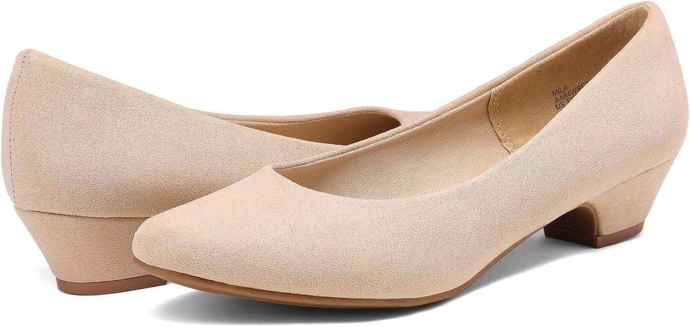 imageDREAM PAIRS Womens Mila Low Chunky Heel Pump ShoesNudeSuede