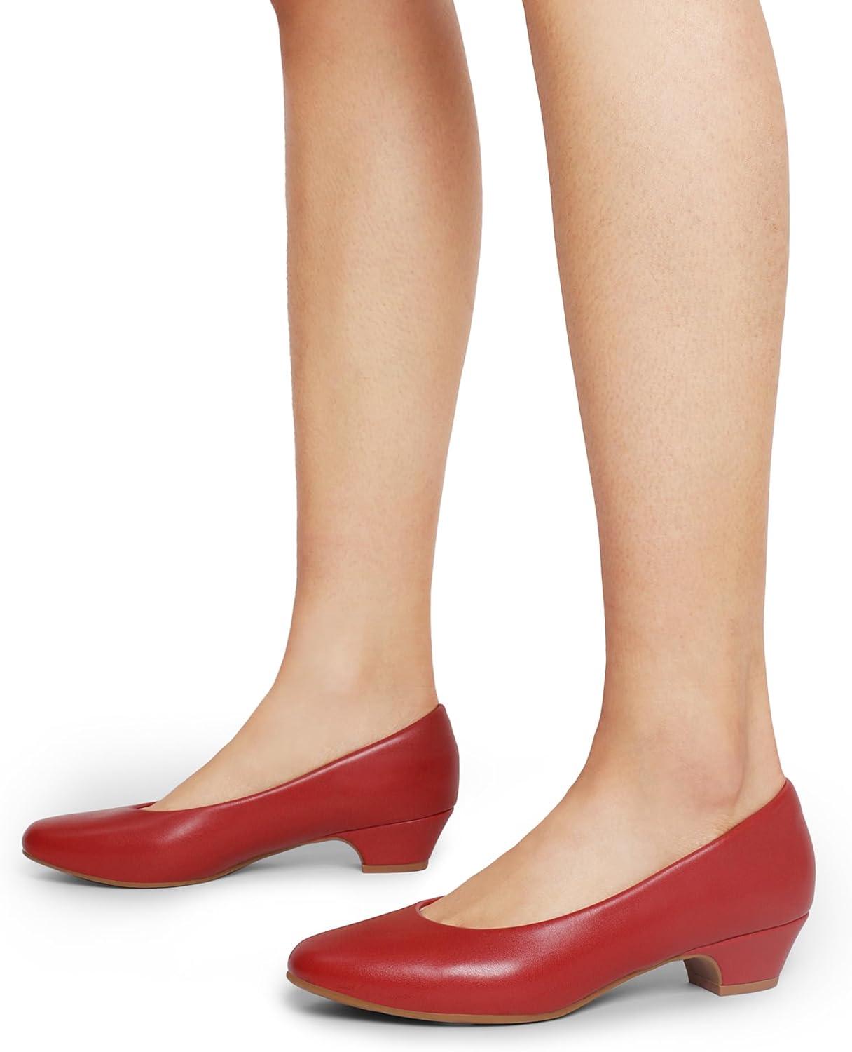 imageDREAM PAIRS Womens Mila Low Chunky Heel Pump ShoesRedPu