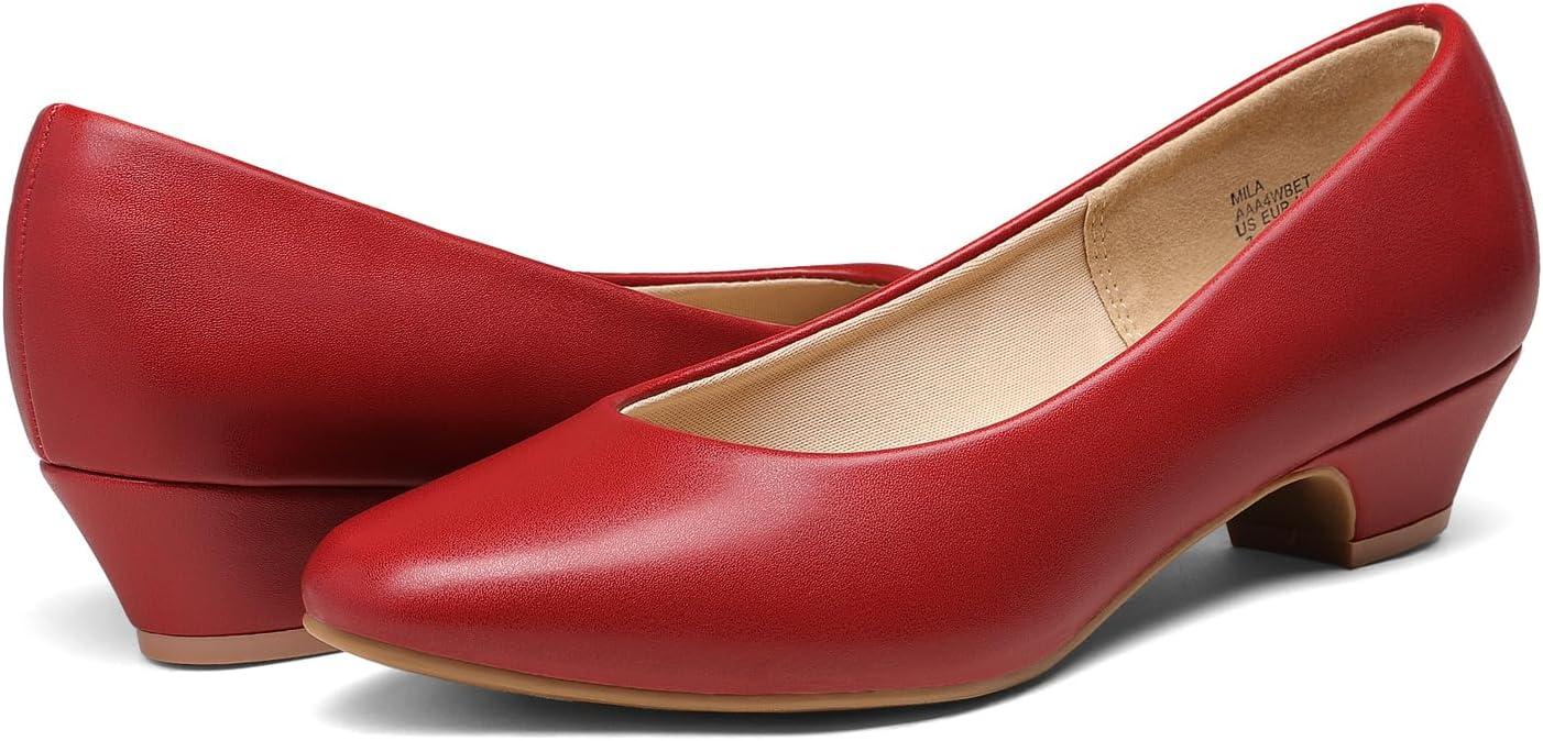 imageDREAM PAIRS Womens Mila Low Chunky Heel Pump ShoesRedPu