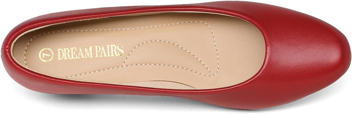 imageDREAM PAIRS Womens Mila Low Chunky Heel Pump ShoesRedPu
