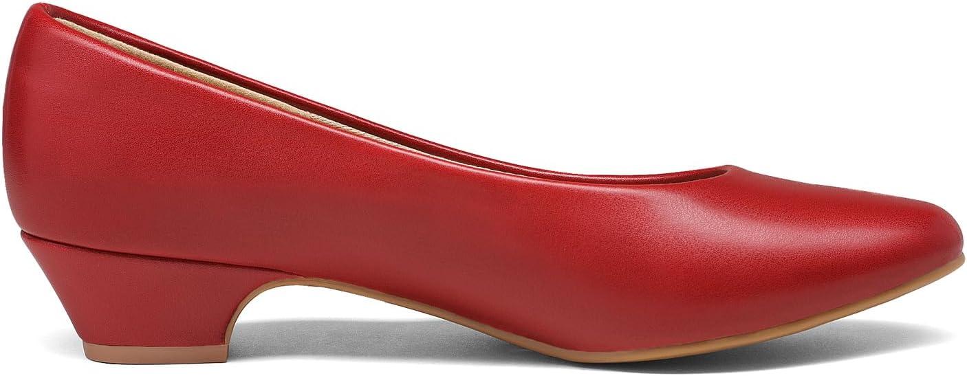 imageDREAM PAIRS Womens Mila Low Chunky Heel Pump ShoesRedPu