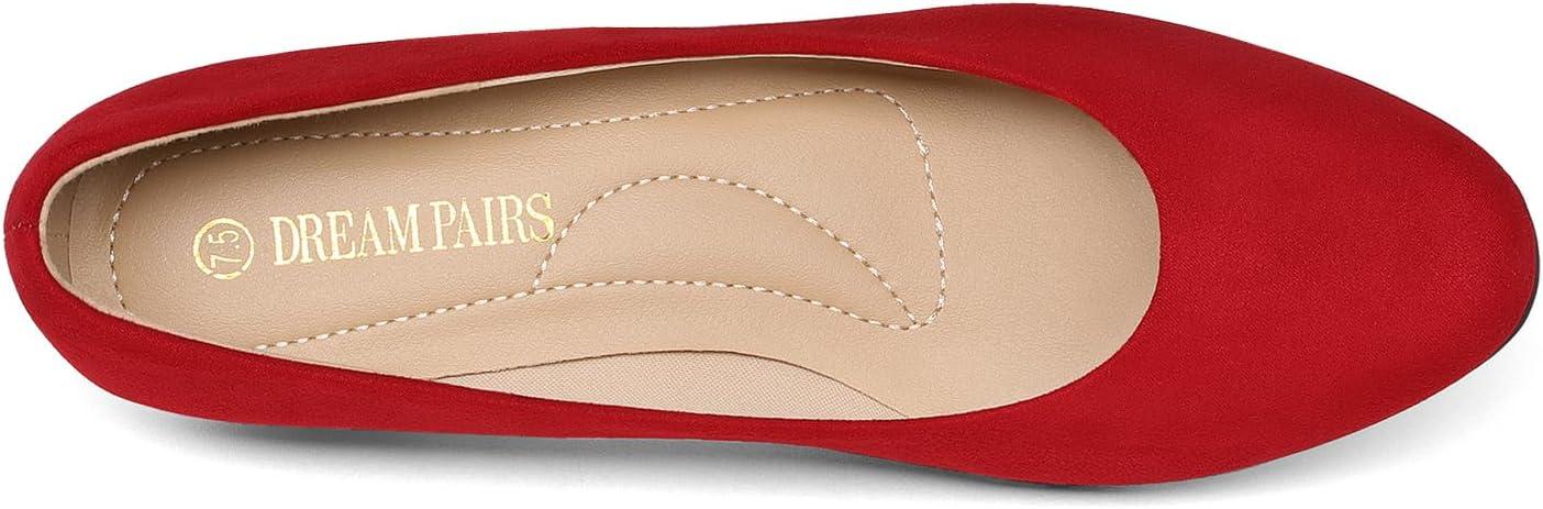 imageDREAM PAIRS Womens Mila Low Chunky Heel Pump ShoesRedSuede