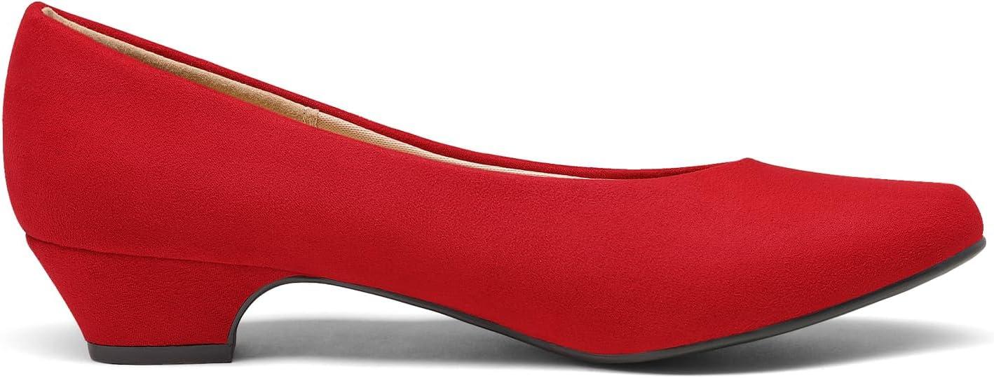imageDREAM PAIRS Womens Mila Low Chunky Heel Pump ShoesRedSuede