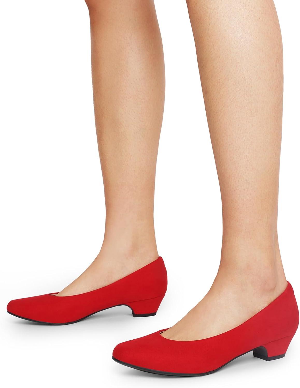 imageDREAM PAIRS Womens Mila Low Chunky Heel Pump ShoesRedSuede